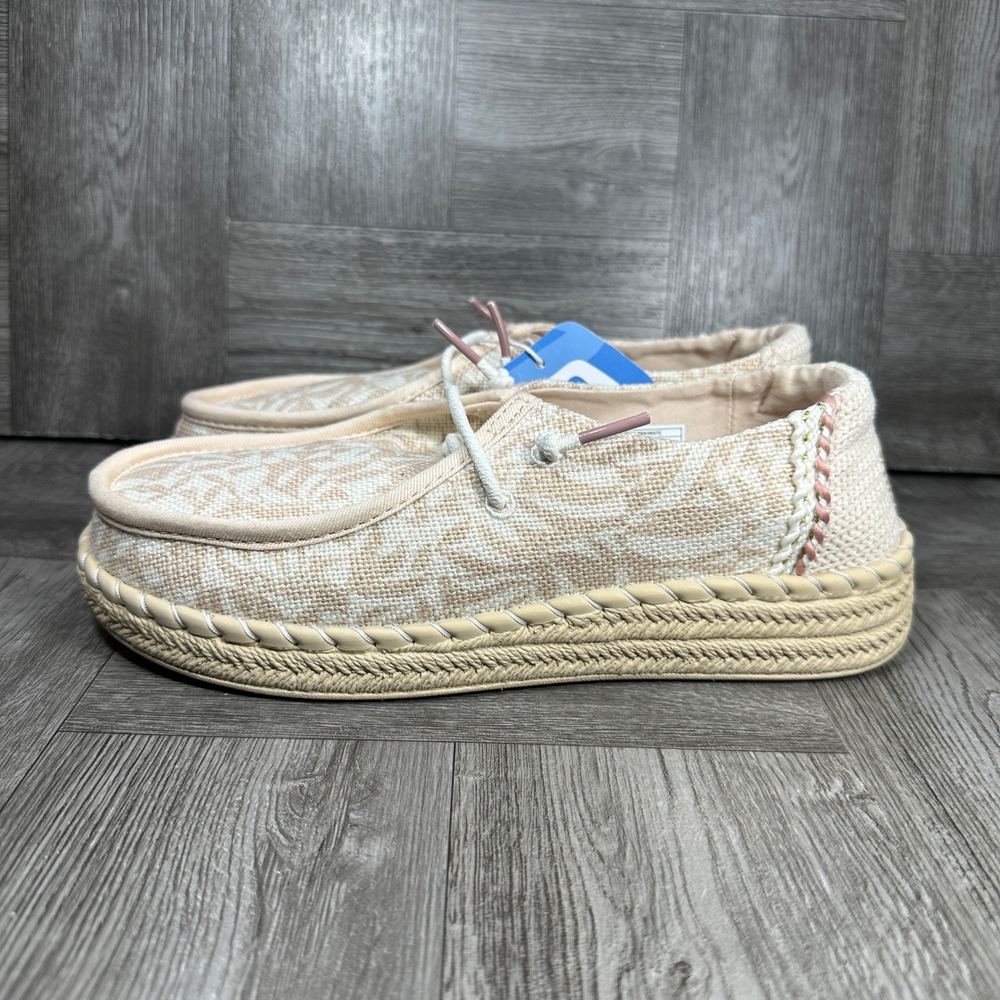 Hey Dude Wendy Espadrille Women 6 Pink White Palm Print Boho Slip On NEW - Picture 2 of 8